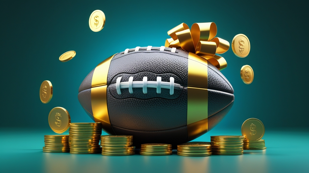 a football with golden bonus ribbon and coins